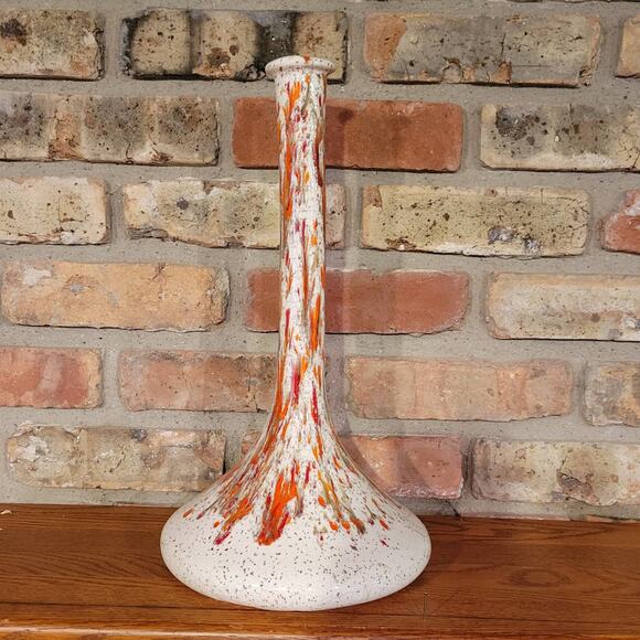 Vintage Ceramic Vase Splatterware Drip, Retro Narrow Neck Tall 15", MCM - Picture 3 of 6